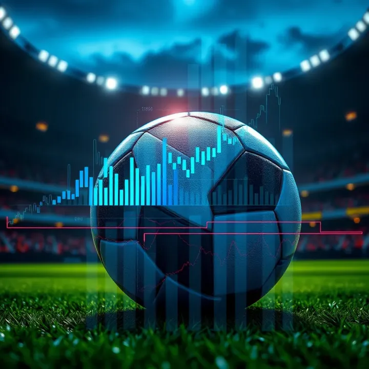Football pitch with statistical data overlay highlighting key factors influencing match score predictions