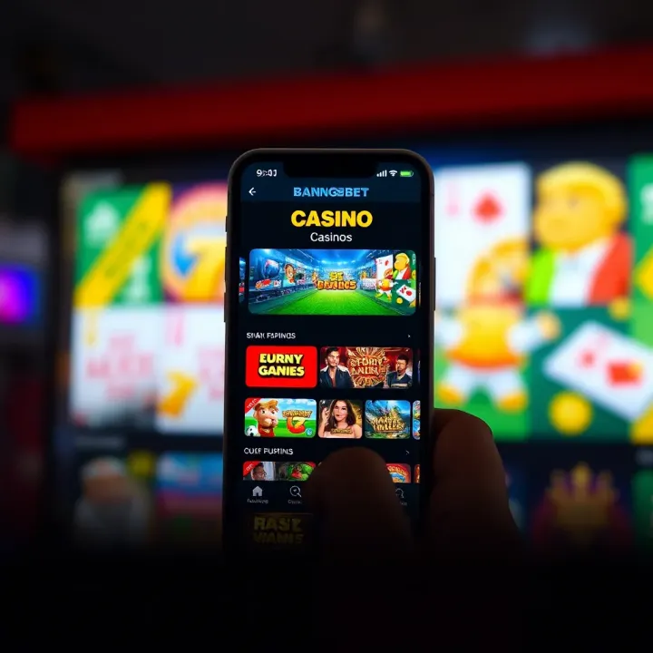 Mobile device displaying BangBet Casino App with a variety of sports betting options and casino games