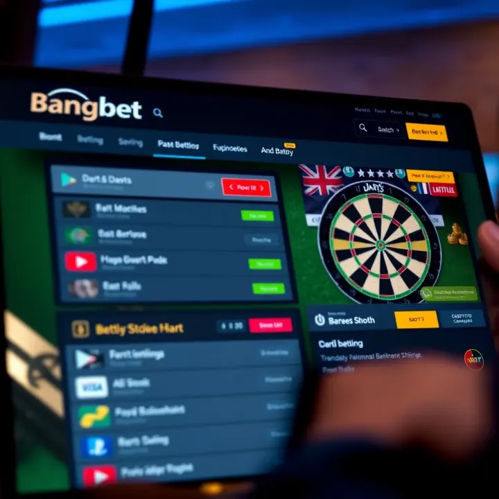 Screenshot of BangBet sports betting platform showing darts betting options and payment methods