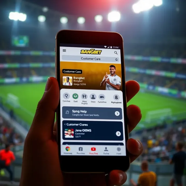 Mobile phone displaying Bangbet app with customer help options