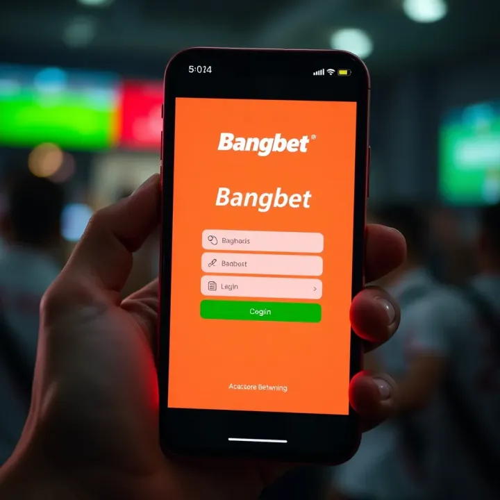 Mobile phone screen displaying Bangbet login interface with secure access features