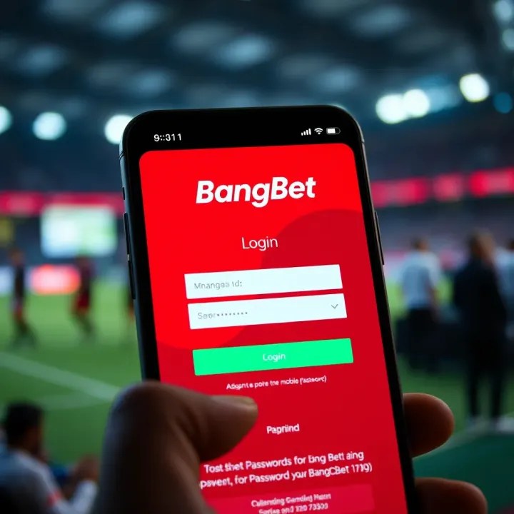 BangBet Mobile Account Login Interface Mobile phone displaying BangBet login screen with username and password fields
