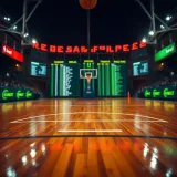 Basketball court with betting odds and data overlay