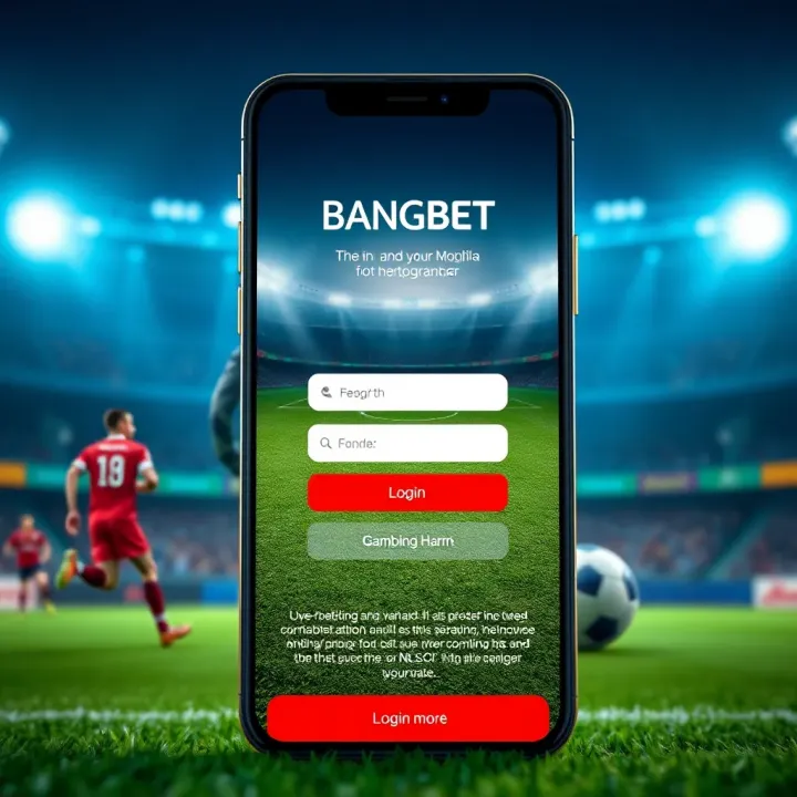 User interface of Bangbet Nigeria mobile app displaying login screen with a football theme