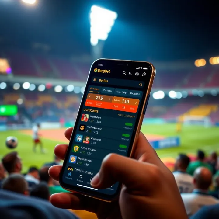 Smartphone showing the Bangbet app's sports betting options and live scores