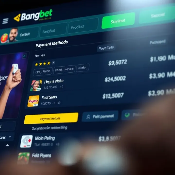 Bangbet platform interface showing payment options in Nigerian Naira for online slot deposits