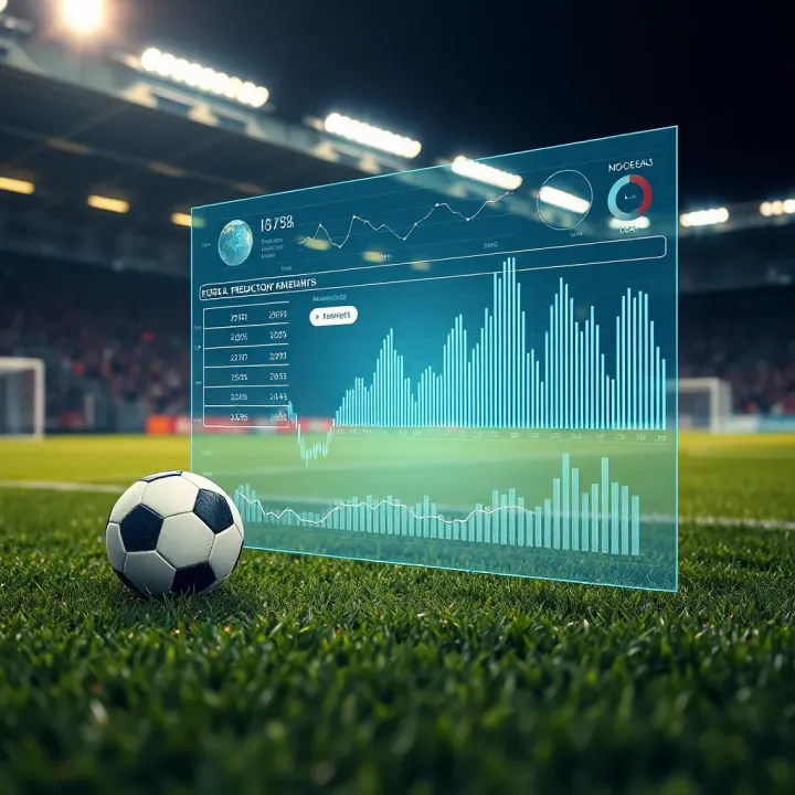 Football field with digital data analytics overlay representing sports betting insights