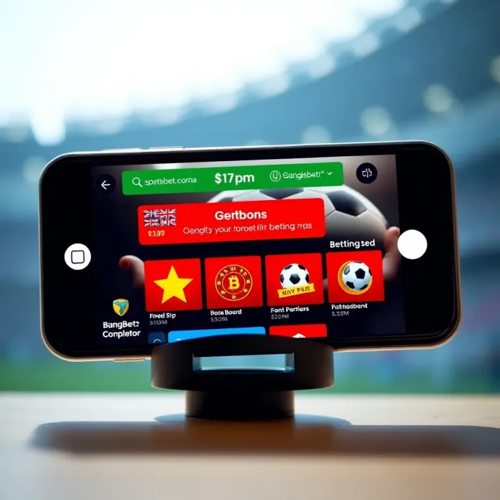 Illustration of a mobile phone displaying a betting app with promotional bonus icons