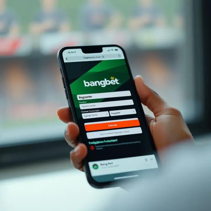User interface displaying BangBet registration form on a mobile device