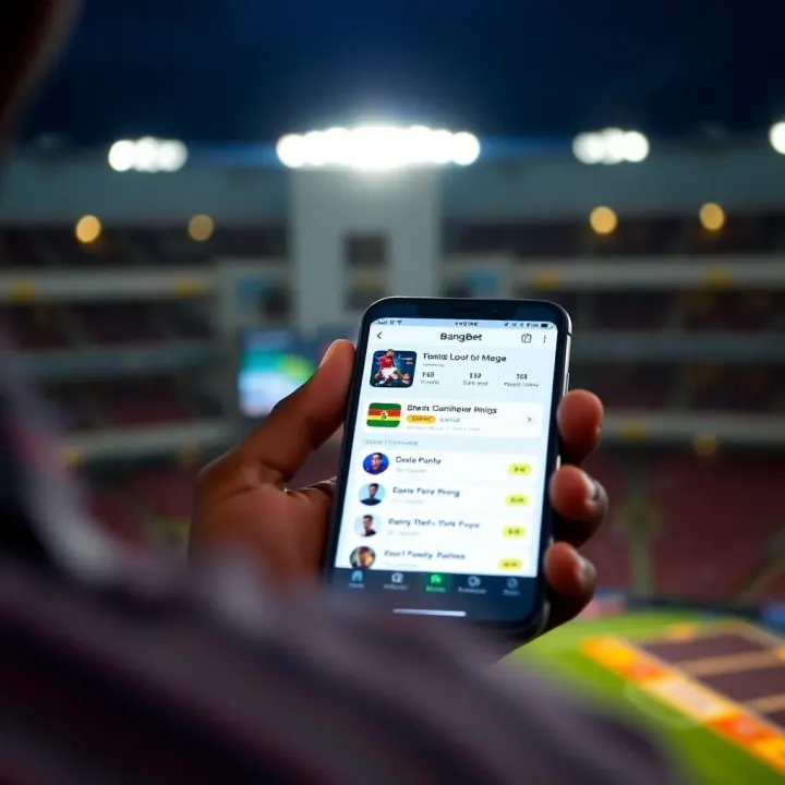 Mobile phone displaying BangBet Uganda app interface for easy sports betting