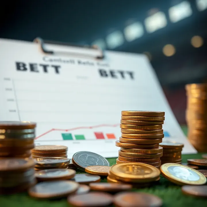Illustration of strategic bankroll management with coins and a chart indicating controlled bet allocation