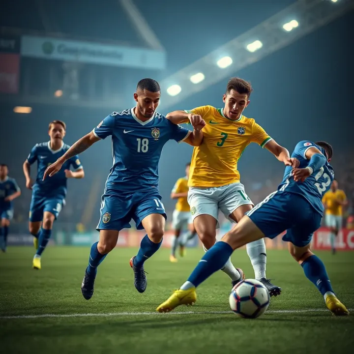 Football action highlighting top Brazilian players competing intensely