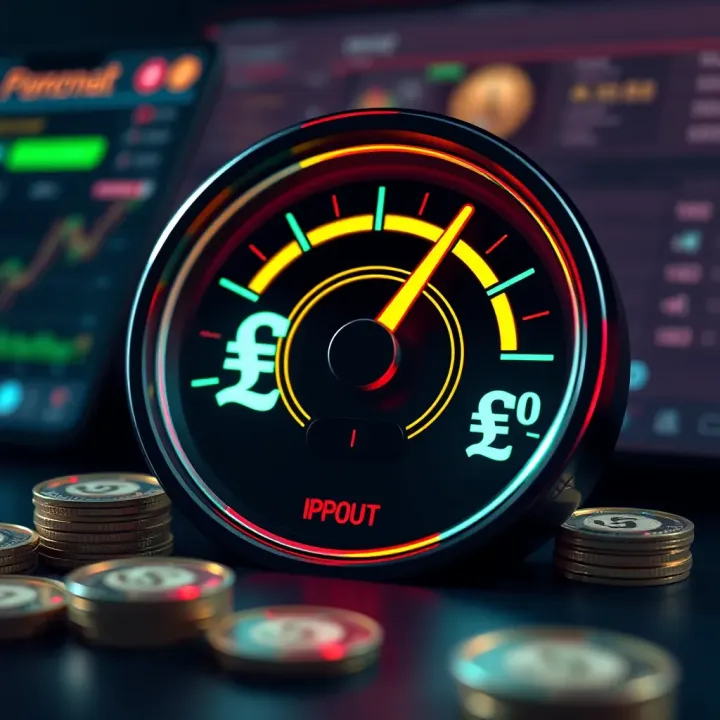 Digital representation of fast online betting withdrawal with currency symbols and a speed gauge