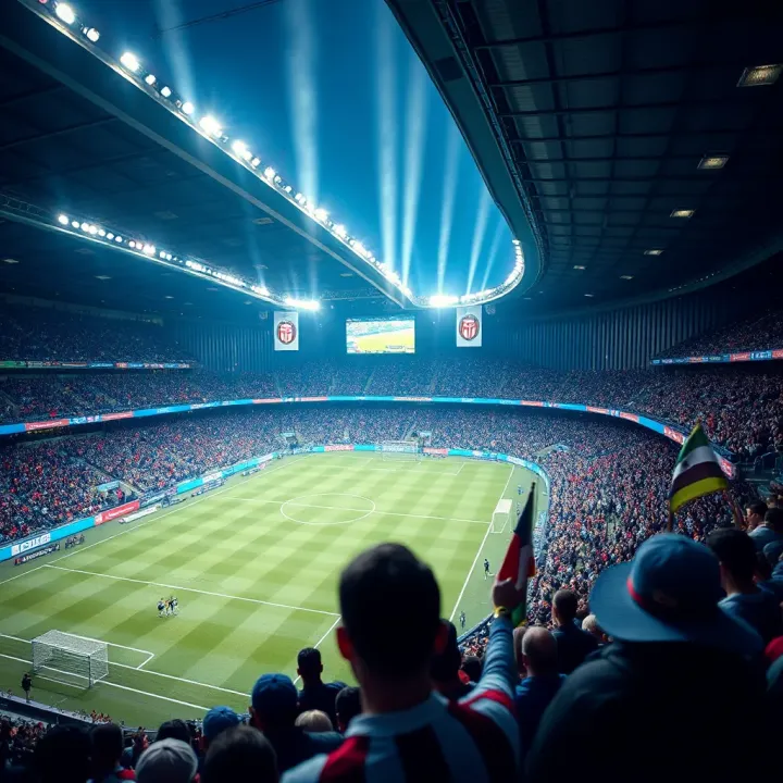 Inter Milan Matches Inspiring Nigerian Football Fans and Betting Community Football stadium filled with fans and vibrant banners representing the excitement of Inter Milan matches and Nigerian football enthusiasm
