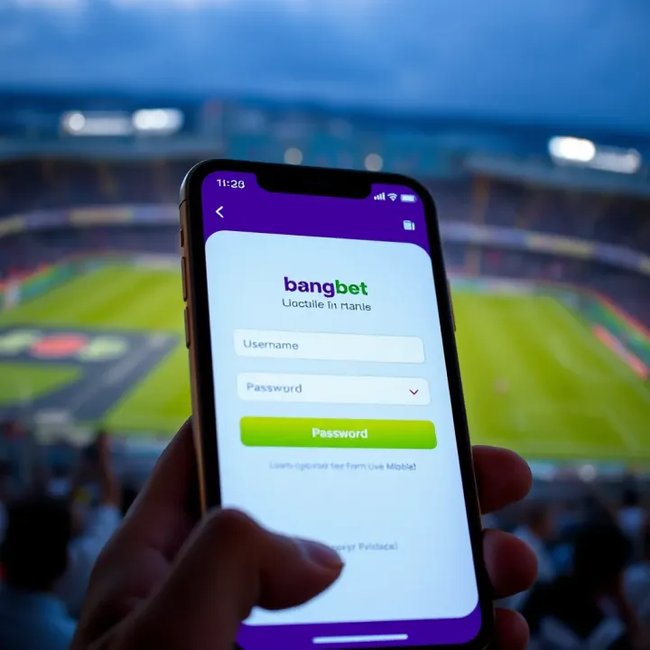 Mobile phone screen showing Bangbet login page with username and password fields