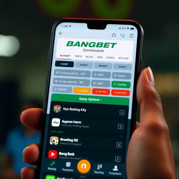 Mobile screen displaying the BangBet app dashboard with various betting options