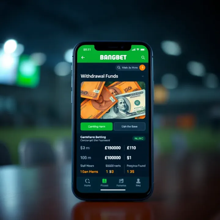 Mobile phone displaying BangBet app withdrawal interface with Nigerian currency symbols