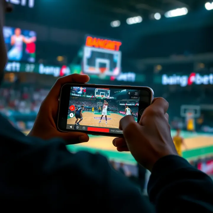 User accessing basketball live stream on Bangbet through smartphone
