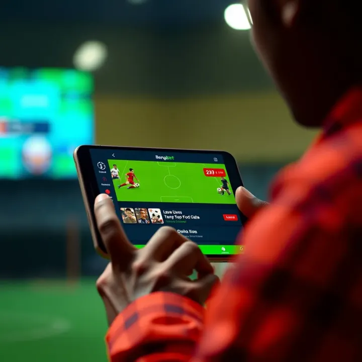 User engaging with sports betting interface on mobile device showcasing live football match options