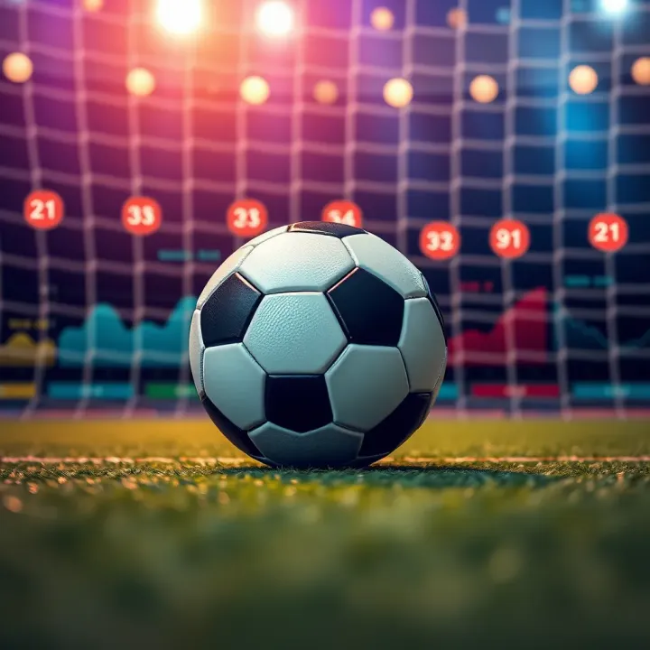Illustration of a soccer ball over a goal with statistical charts indicating scoring trends