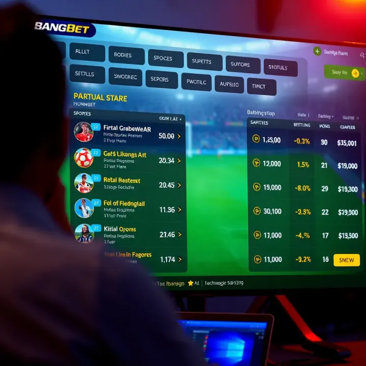 Illustration of a digital betting dashboard with various virtual sports options and betting odds