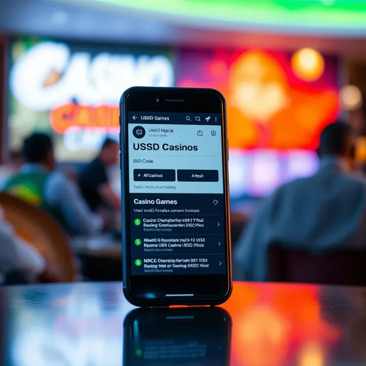 Mobile phone screen showing USSD code interface for accessing casino games