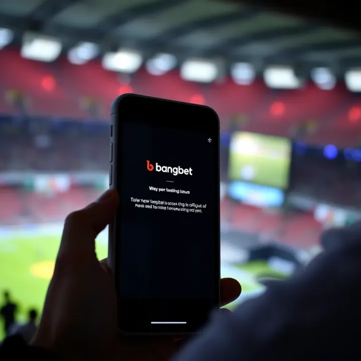 Mobile phone displaying Bangbet app with error message on screen